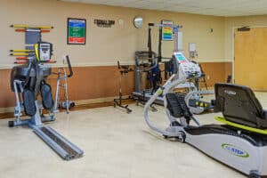 Rehab gym with close up views or large equipment